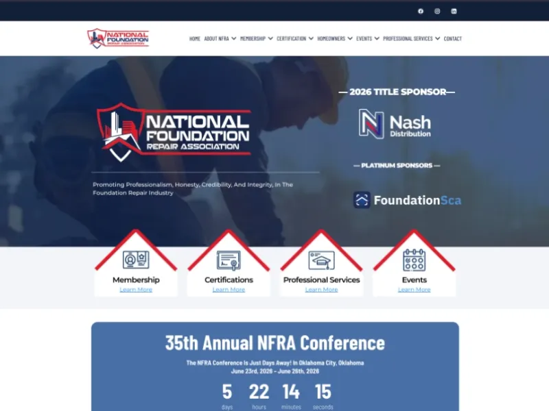 National Foundation Repair Association website screenshot.