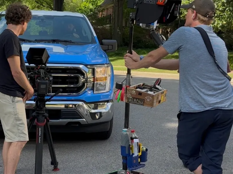 Mark on set with video camera.